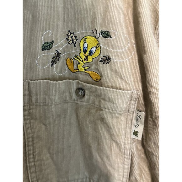 Vtg 90s Looney Tunes Corduroy Small Button Down Long Sleeve Shirt Embroidered - Picture 3 of 7